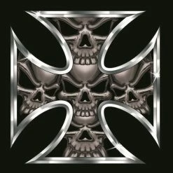 Hot Stuff Sticker Iron Cross Skull, Chrome